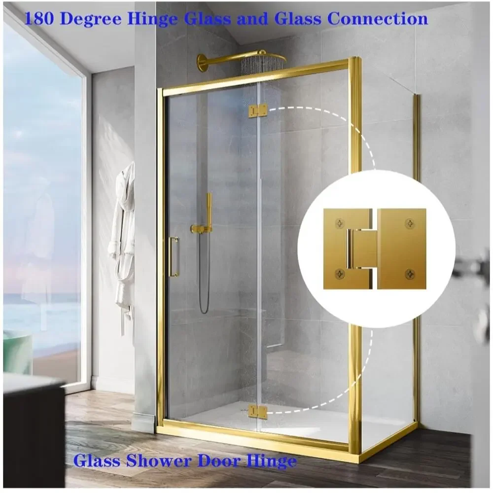 AatrixQuayn 180° Shower Door Hinges 2 Pack Solid Brass Brushed Gold 8-12mm